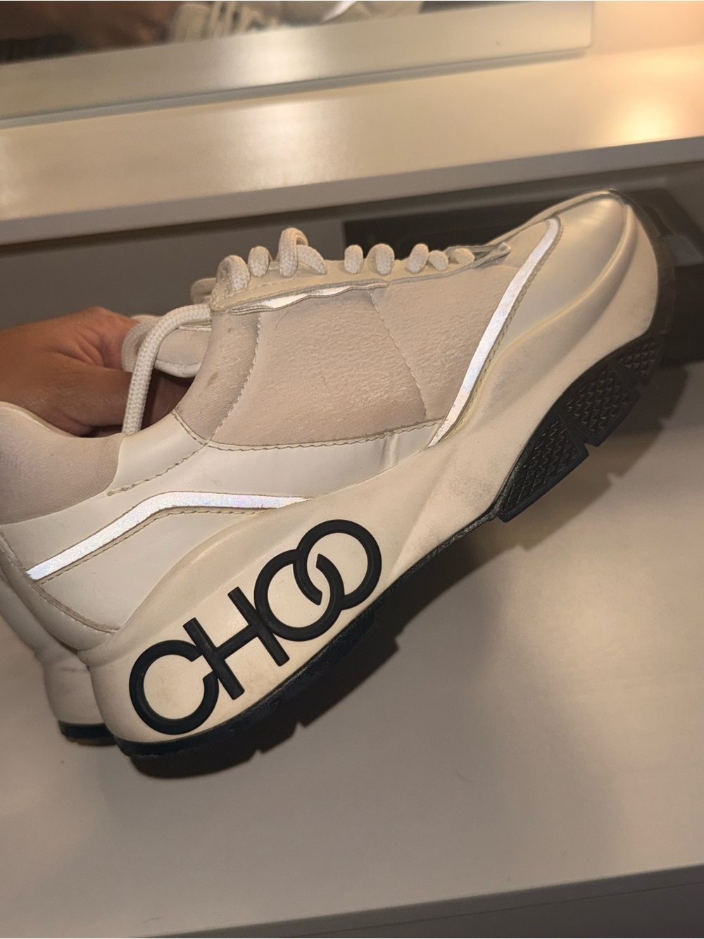 Jimmy Choo Taupe and Black Logo Platform Sneakers - Picture 4 of 9